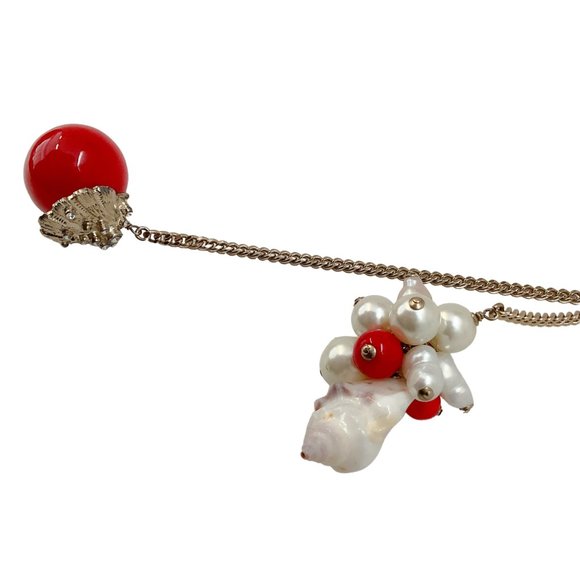 Chanel Gold / Red / Pearl 2005C Shell Charm Necklace - Picture 2 of 4